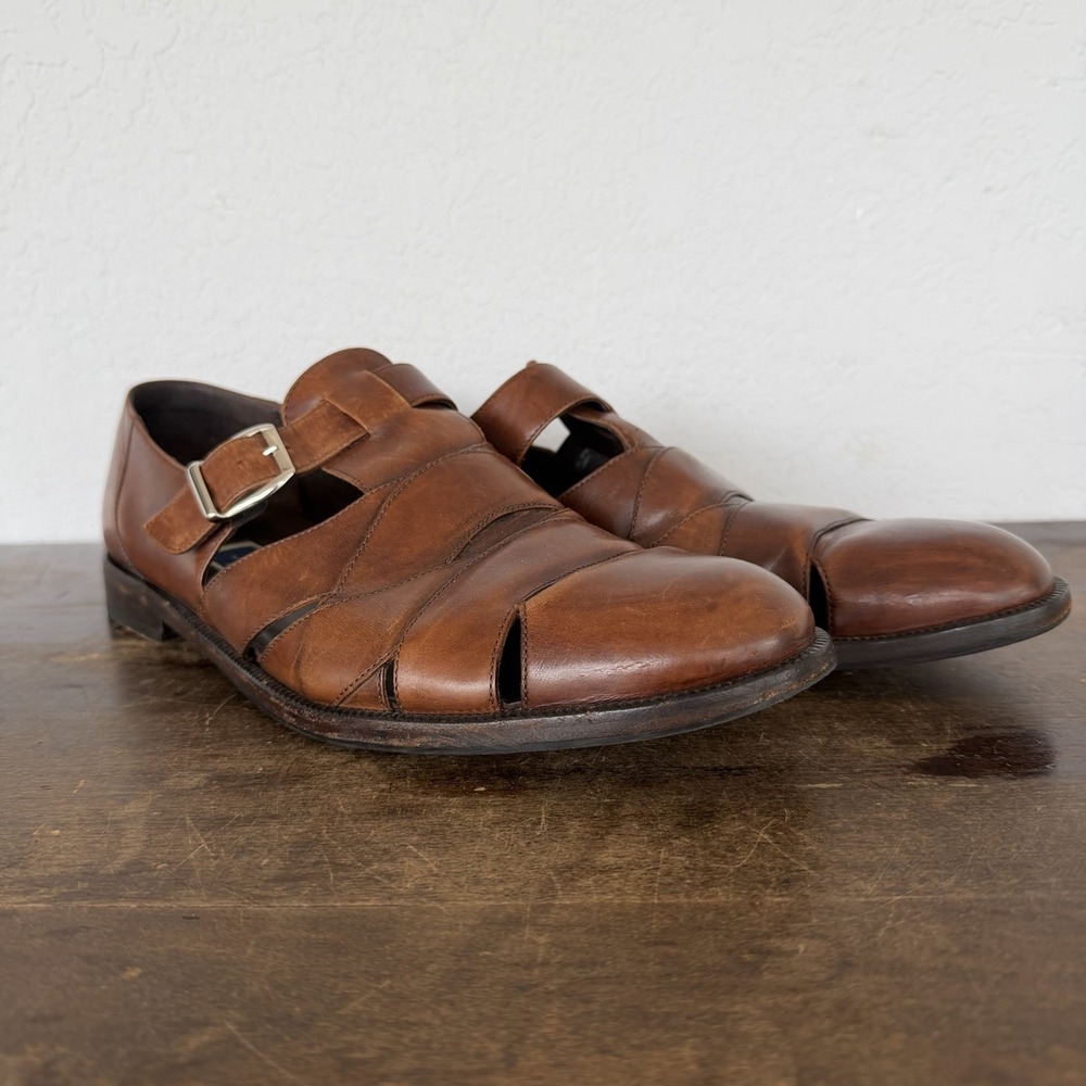 Bragano Fisherman Woven Leather Buckle Loafer Sandals Mens Shoe Sz 11.5 M Italy